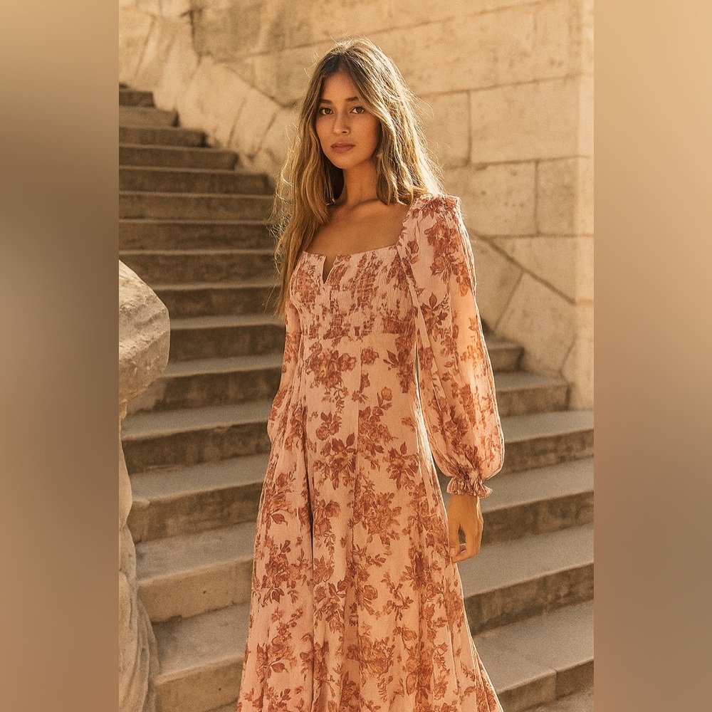 Free People Floral Pink Long Sleeve Dress